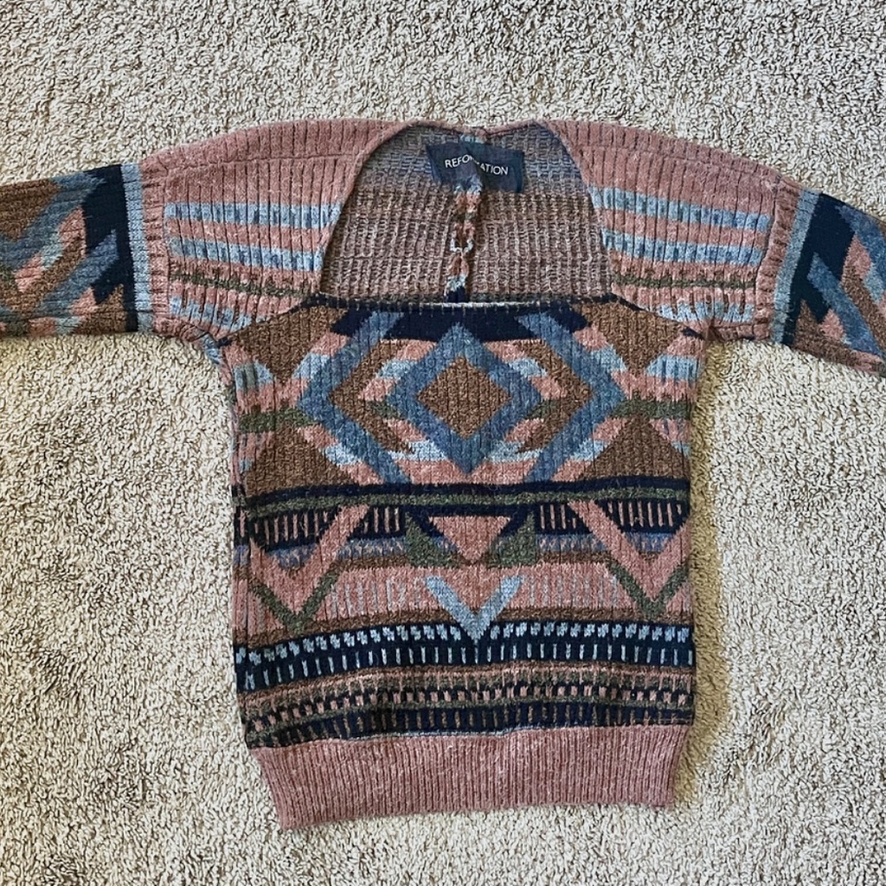 Reformation Square Neckline Aztec Design Sweater